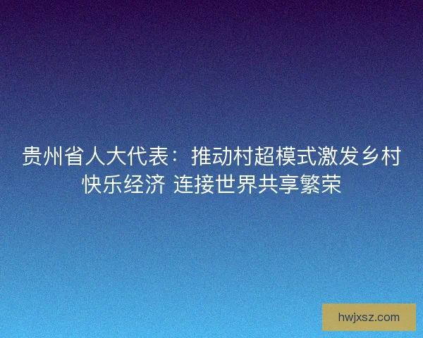 贵州省人大代表：推动村超模式激发乡村快乐经济 连接世界共享繁荣